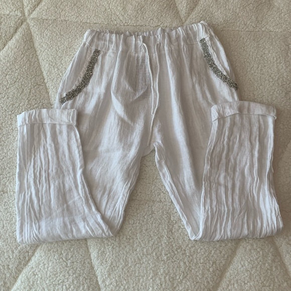 White Linen drawstring pants. - Picture 1 of 5